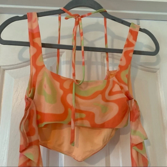 Princess Polly Funky 90's Style Sheer Too Floating Sleeves Tie Dye Orange Yellow - Picture 4 of 8